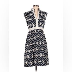 Elizabeth McKay New York Herringbone Pattern Blue Dress Sz.2